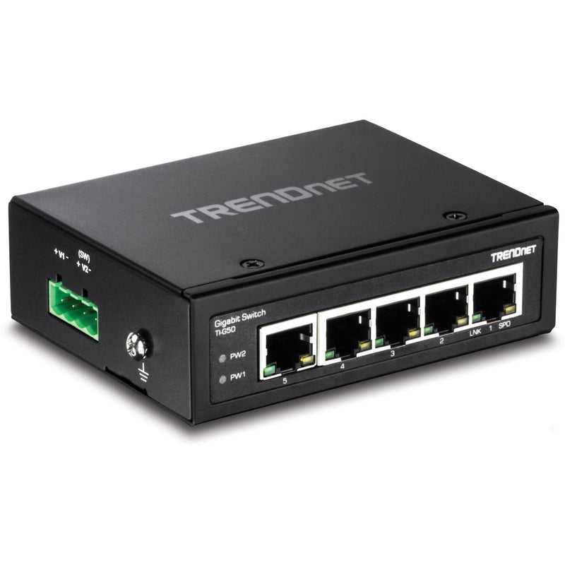 Front view of TRENDnet TI-G50 showing Gigabit ports and status indicators