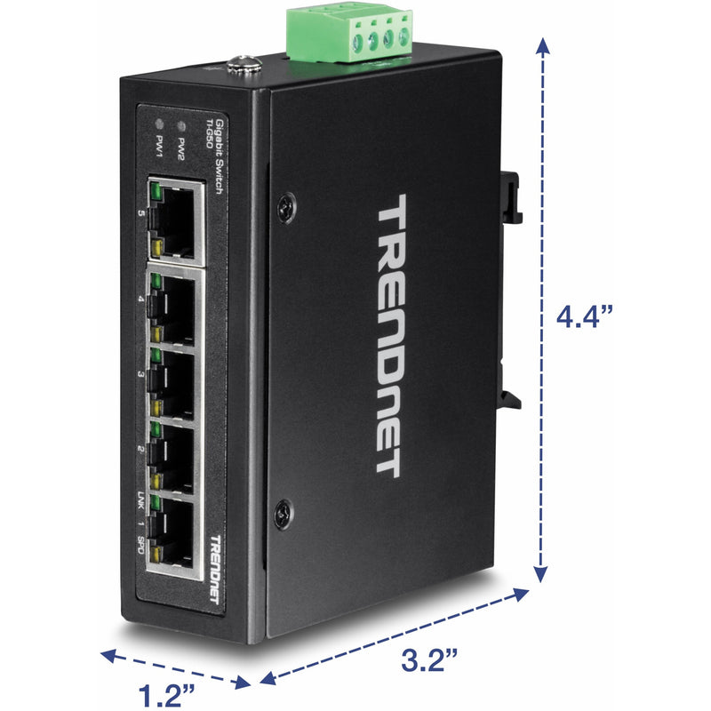 TRENDnet TI-G50 industrial switch with dimension measurements