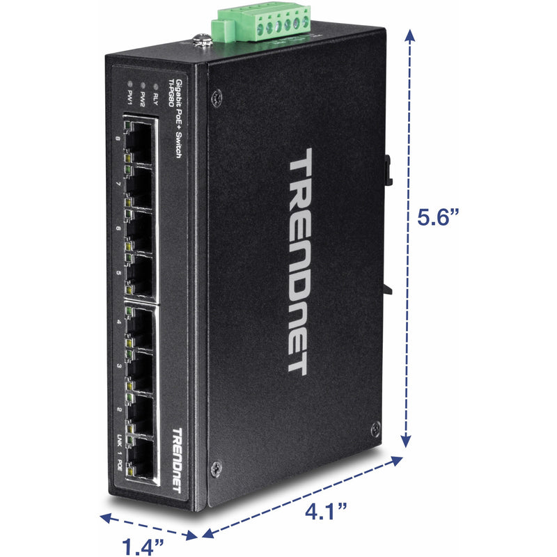 Dimensional diagram of TI-PG80 industrial switch showing exact measurements