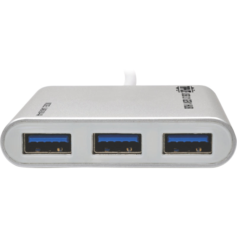 Close-up view of three USB 3.0 ports on the Tripp Lite USB hub