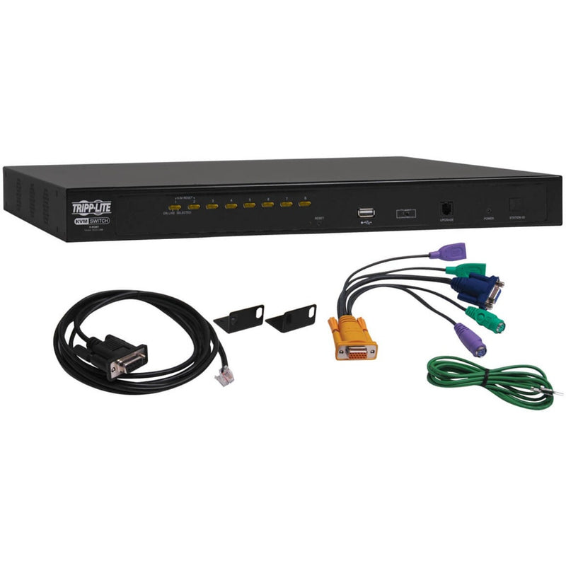 Tripp Lite B022-U08 KVM switch with included cables and mounting accessories