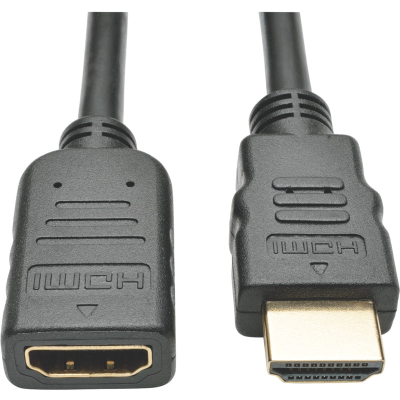 Close-up view of gold-plated HDMI male and female connectors with strain relief and molded construction