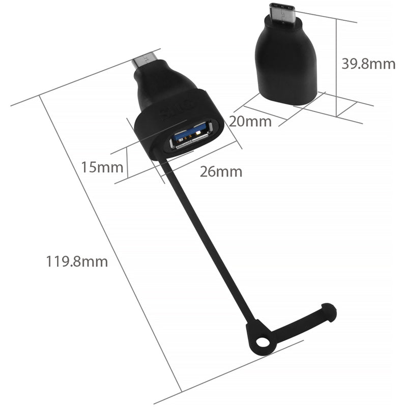 Technical diagram showing SIIG adapter dimensions and measurements