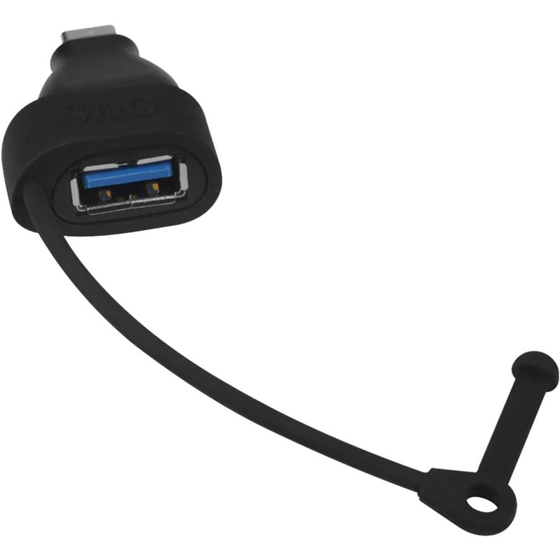 Detailed view of SIIG adapter's USB-A female port with blue USB 3.1 components