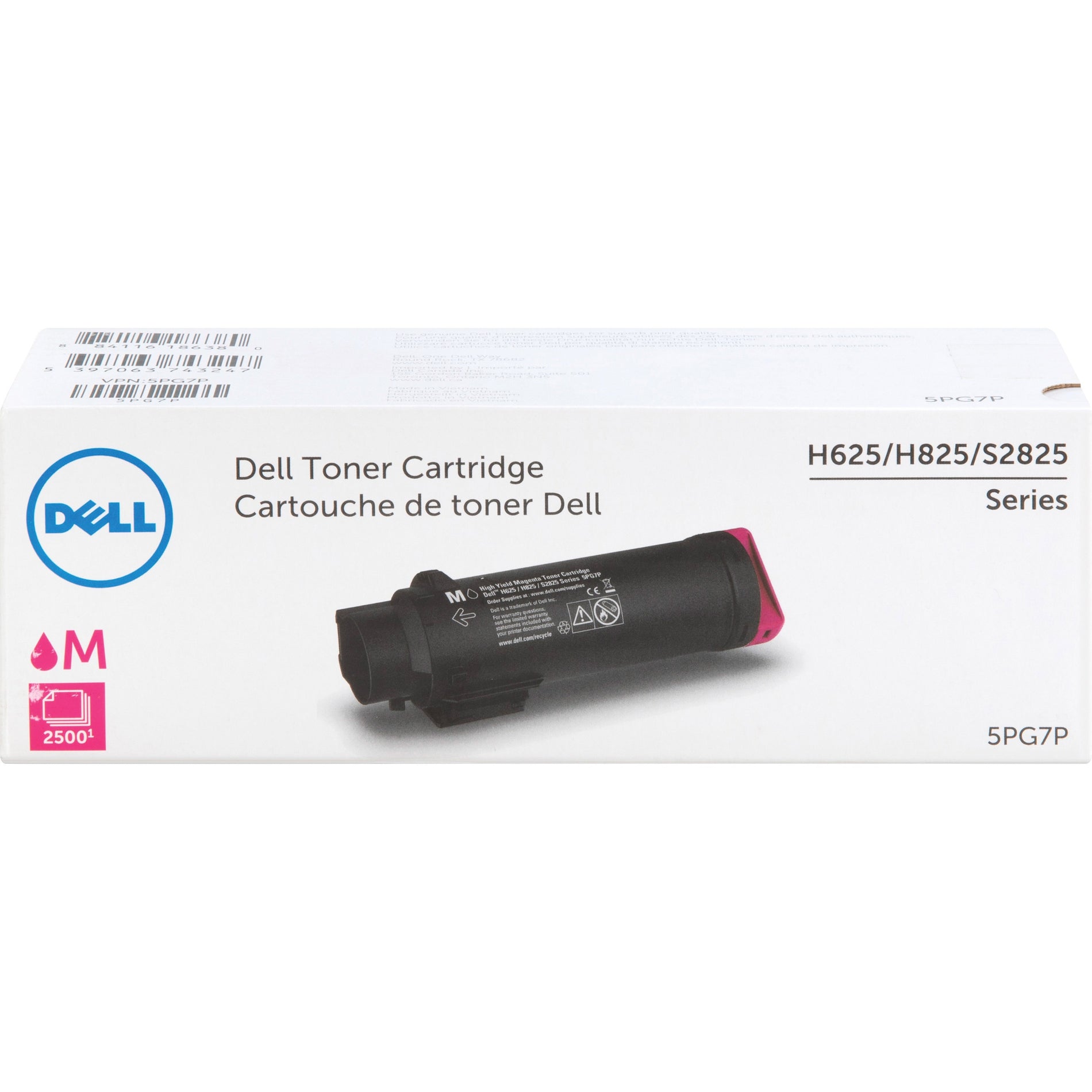 Dell 5PG7P original magenta toner cartridge in retail packaging for H625, H825, and S2825 printer series-alternate-image1