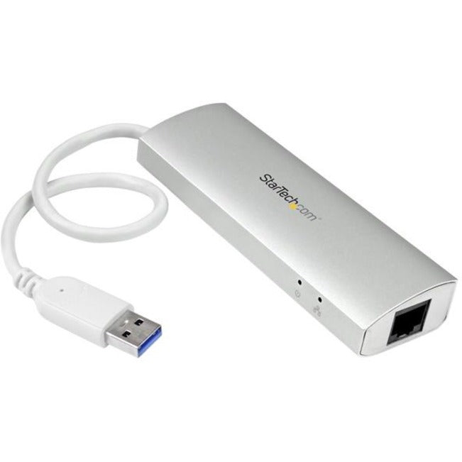 StarTech.com ST3300G3UA 3-พอร์ตพกพา USB 3.0 ฮับบวก Gigabit Ethernet อะลูมิเนียม USB ฮับพร้อมอะแดปเตอร์ Gigabit Ethernet