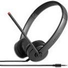 Lenovo Stereo Analog Headset with adjustable headband, dual ear cups, and rotatable boom microphone in black finish