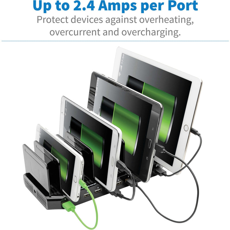 Multiple devices charging simultaneously on Tripp Lite USB charging station