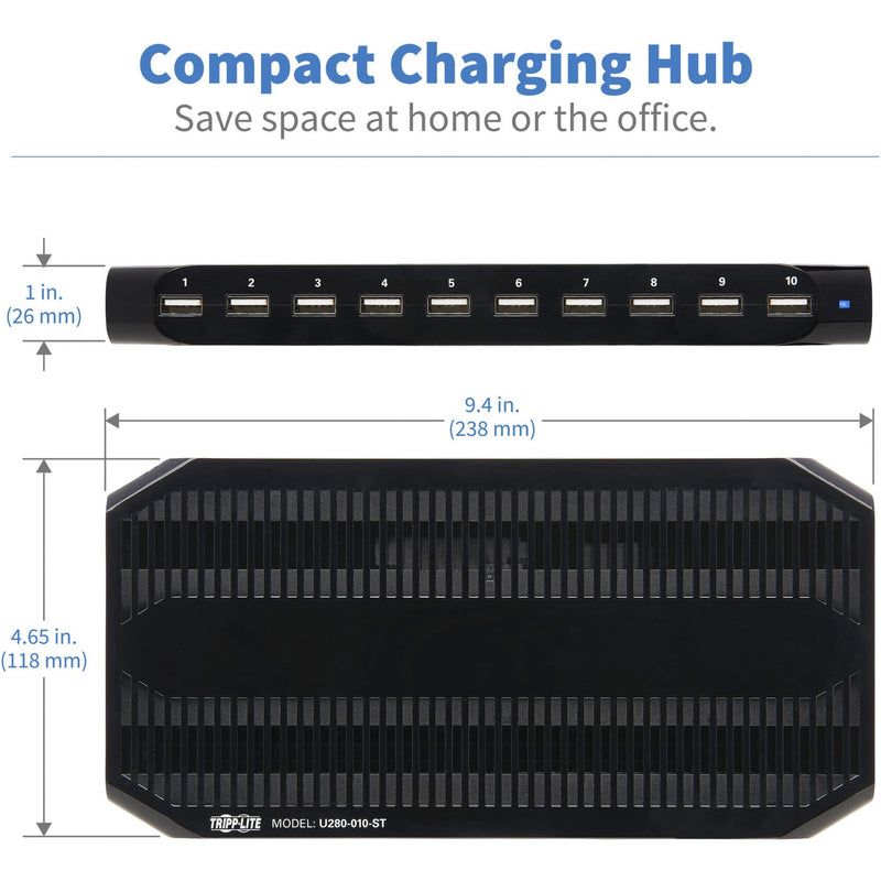 Dimensional specifications of Tripp Lite USB charging station