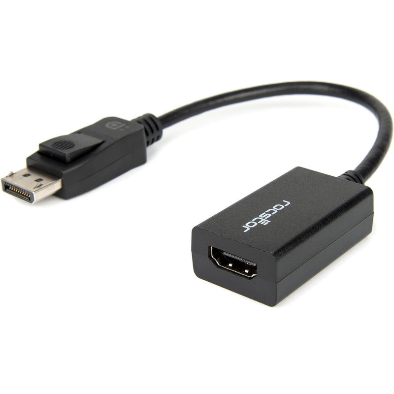 Angled view of Rocstor DisplayPort to HDMI adapter showing connector orientation