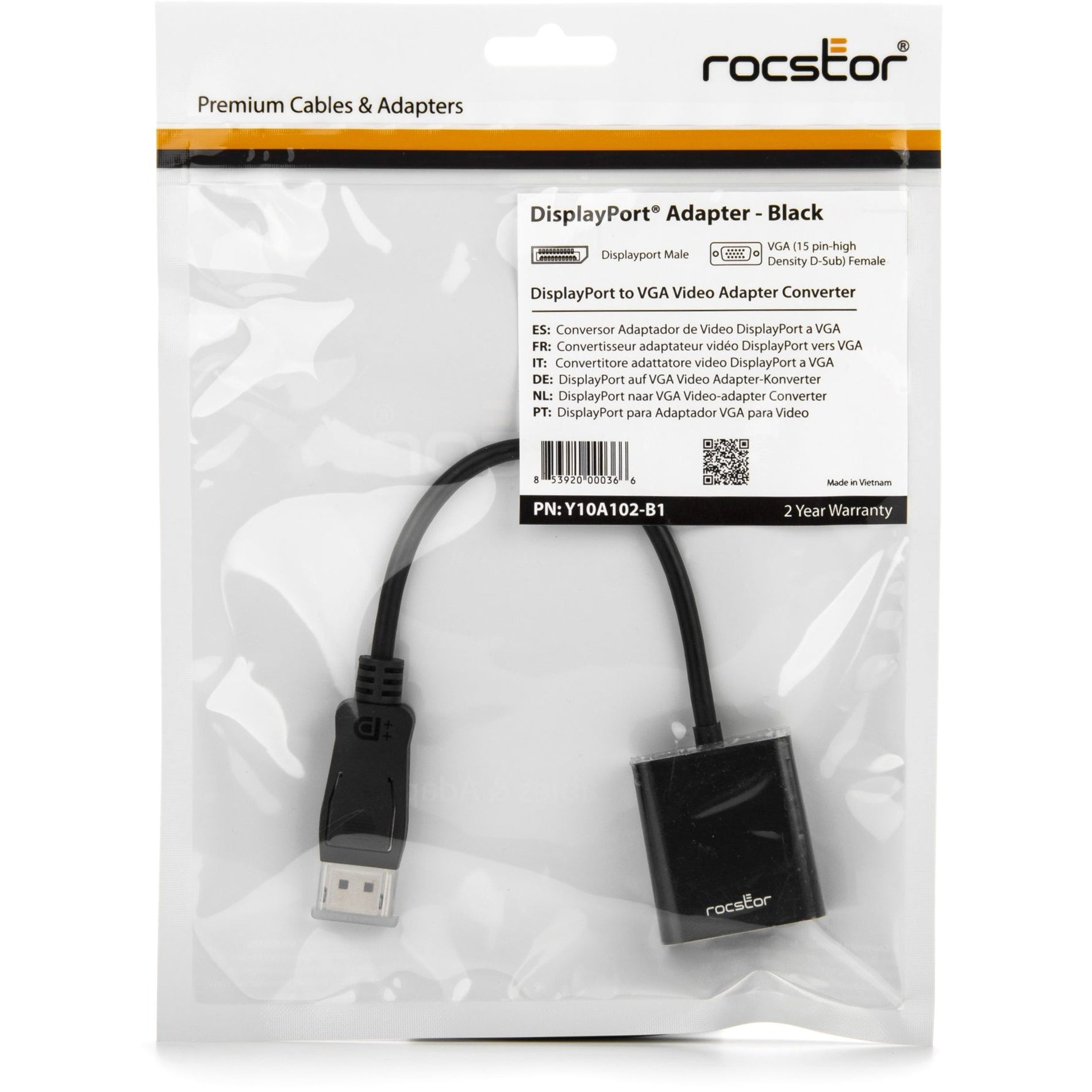 Full retail package of Rocstor DisplayPort to VGA adapter with packaging details-alternate-image6