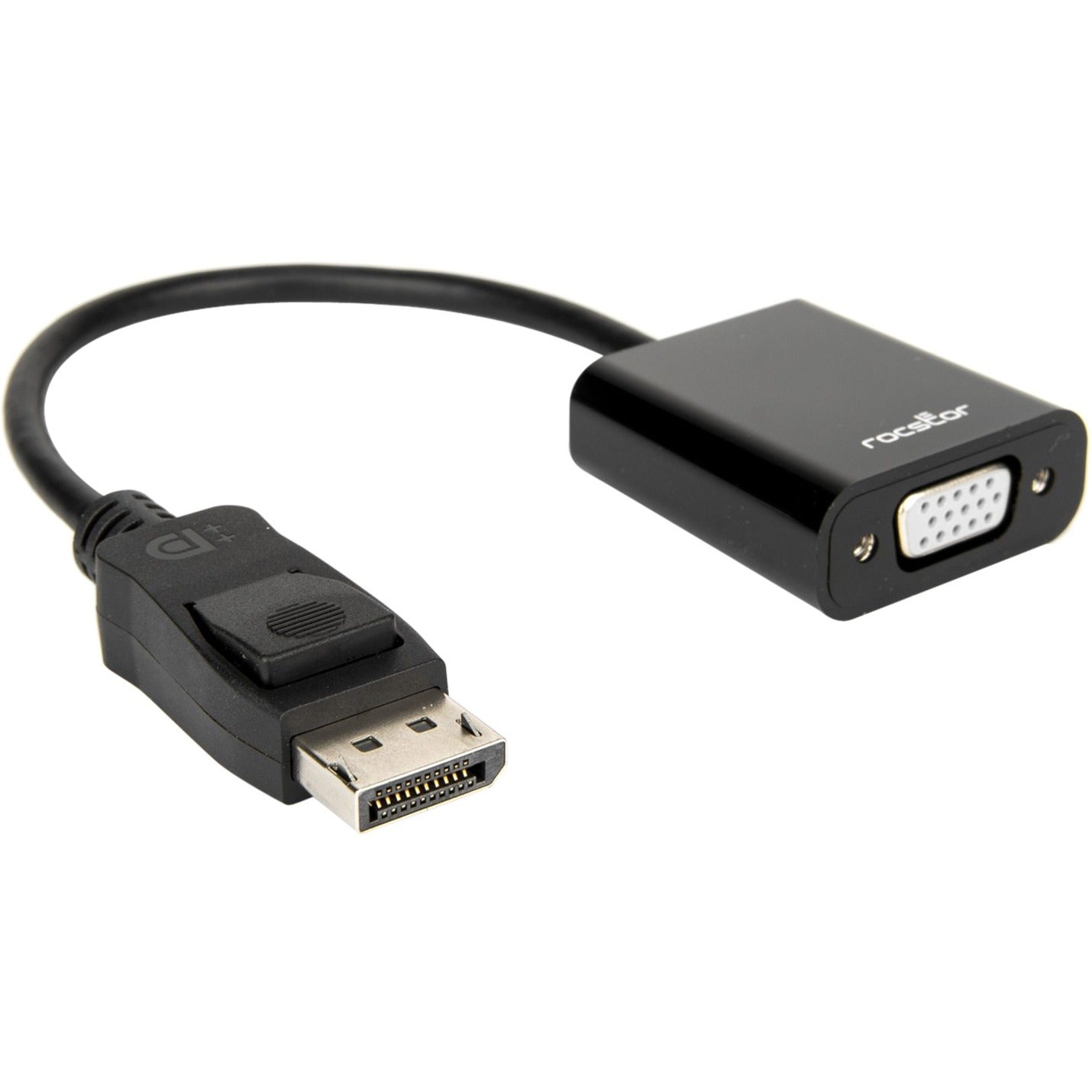 Close-up view of Rocstor DisplayPort to VGA adapter showing DisplayPort male connector and VGA female port-alternate-image1