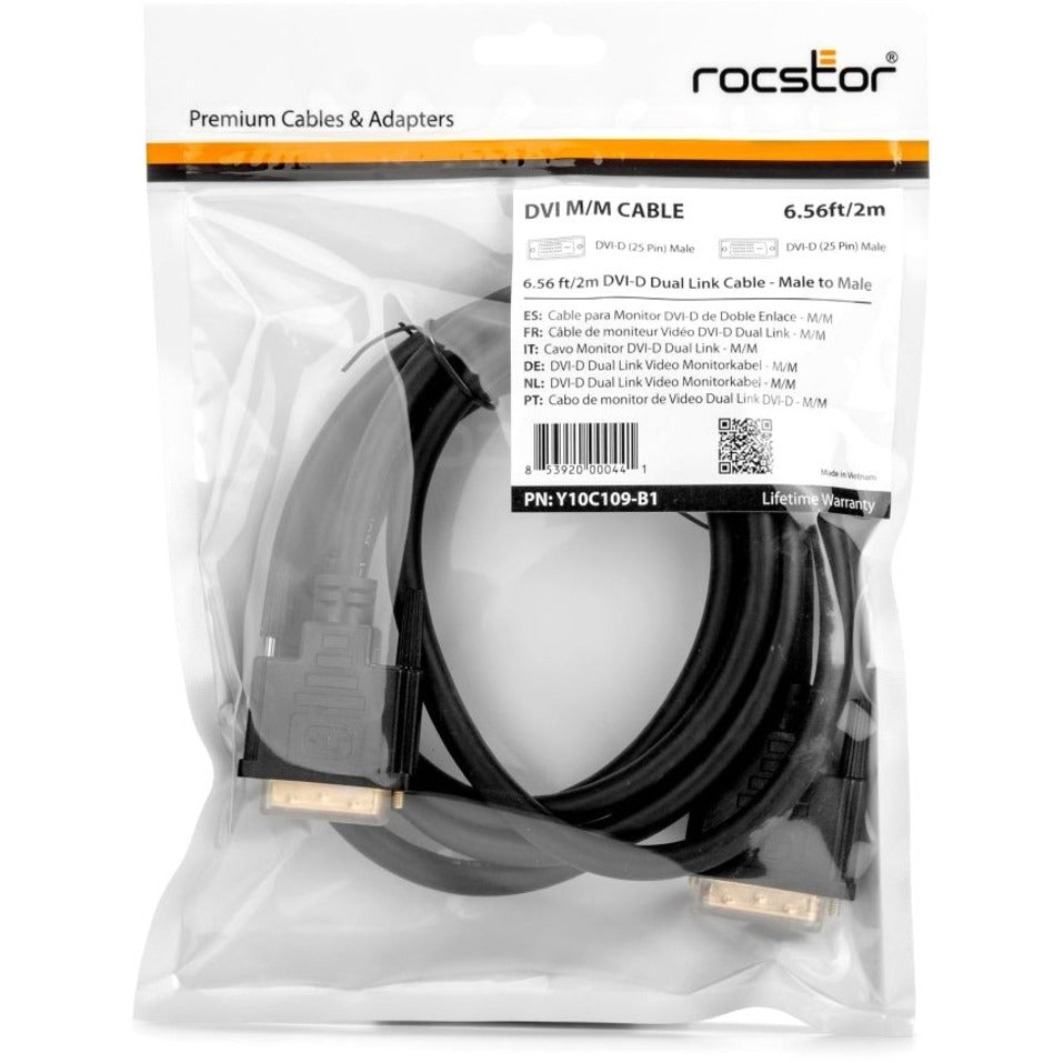 Rocstor Y10C109-B1 DVI-D Dual Link Display Cable (m/m) Black, Corrosion Resistant, 6 ft, 9.9 Gbit/s