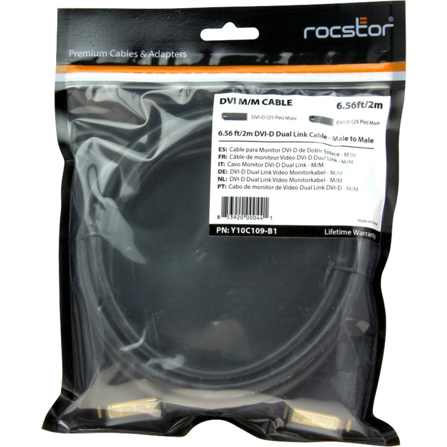 Rocstor Y10C109-B1 DVI-D Dual Link Display Cable (m/m) Black, Corrosion Resistant, 6 ft, 9.9 Gbit/s