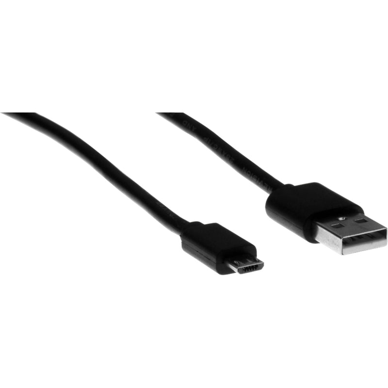 Full-length view of black USB to Micro-USB cable showing both connectors