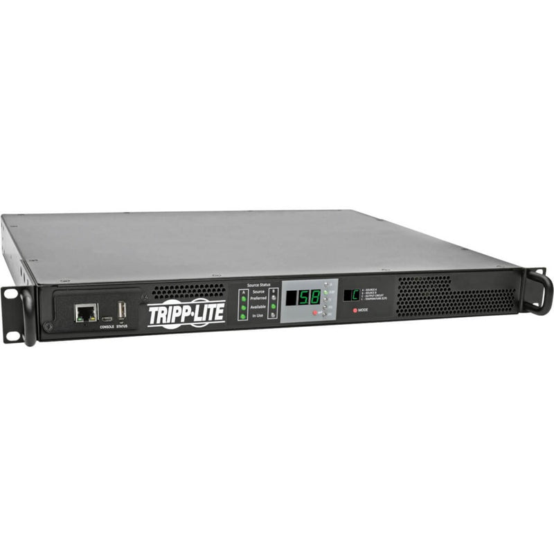 Front view of Tripp Lite PDUMNH30HVAT PDU showing digital display, network interface, and status indicators