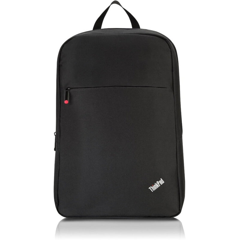 Three-quarter view of Lenovo ThinkPad Basic Backpack highlighting front storage pocket and main compartment