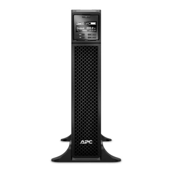 Front-facing view of APC Smart-UPS SRT 3000VA tower configuration with stabilizing base