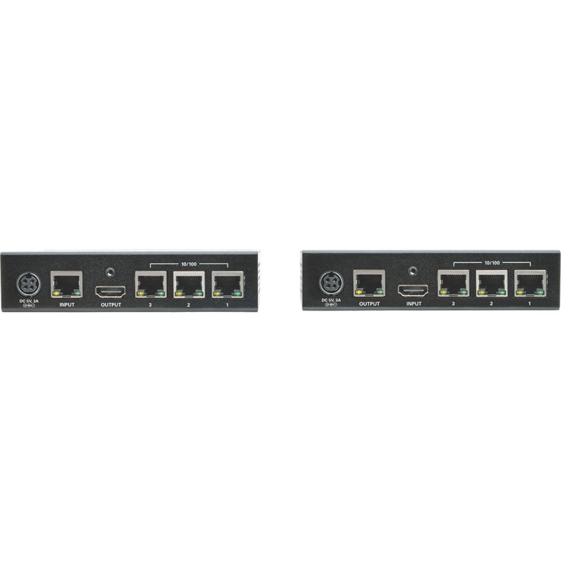 Side-by-side comparison of transmitter and receiver unit bottom panels showing identical port layouts