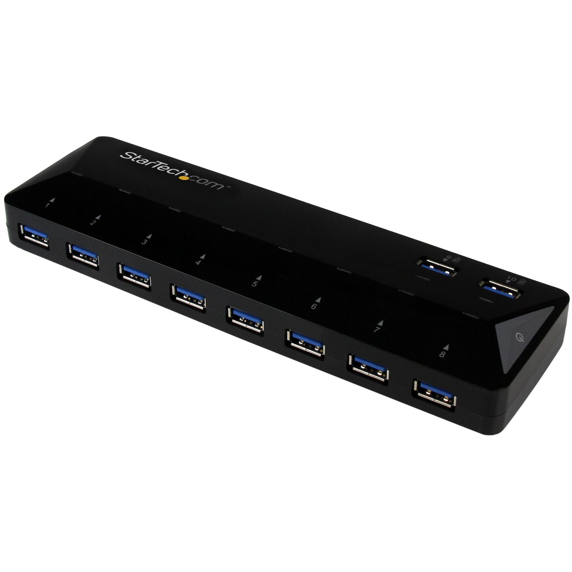 StarTech.com ST103008U2C 10-Port USB 3.0 Hub with Charge and Sync Ports Fast-Charging Station Black