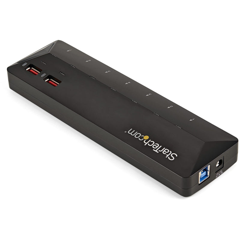 Side view of StarTech USB hub highlighting the dual charging ports and StarTech branding