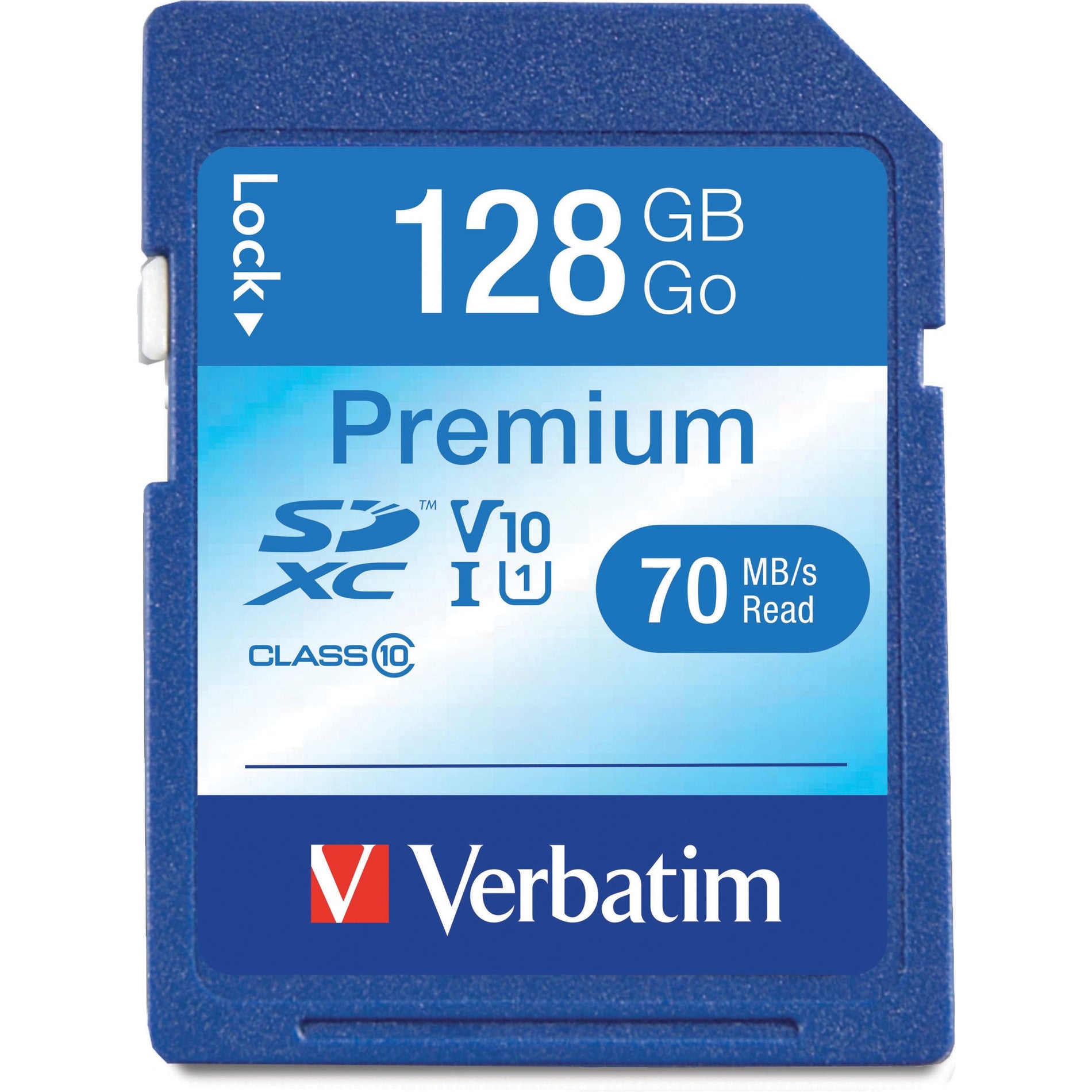 Verbatim Premium 128GB SDXC memory card featuring Class 10 UHS-I interface and 70MB/s read speed-alternate-image1