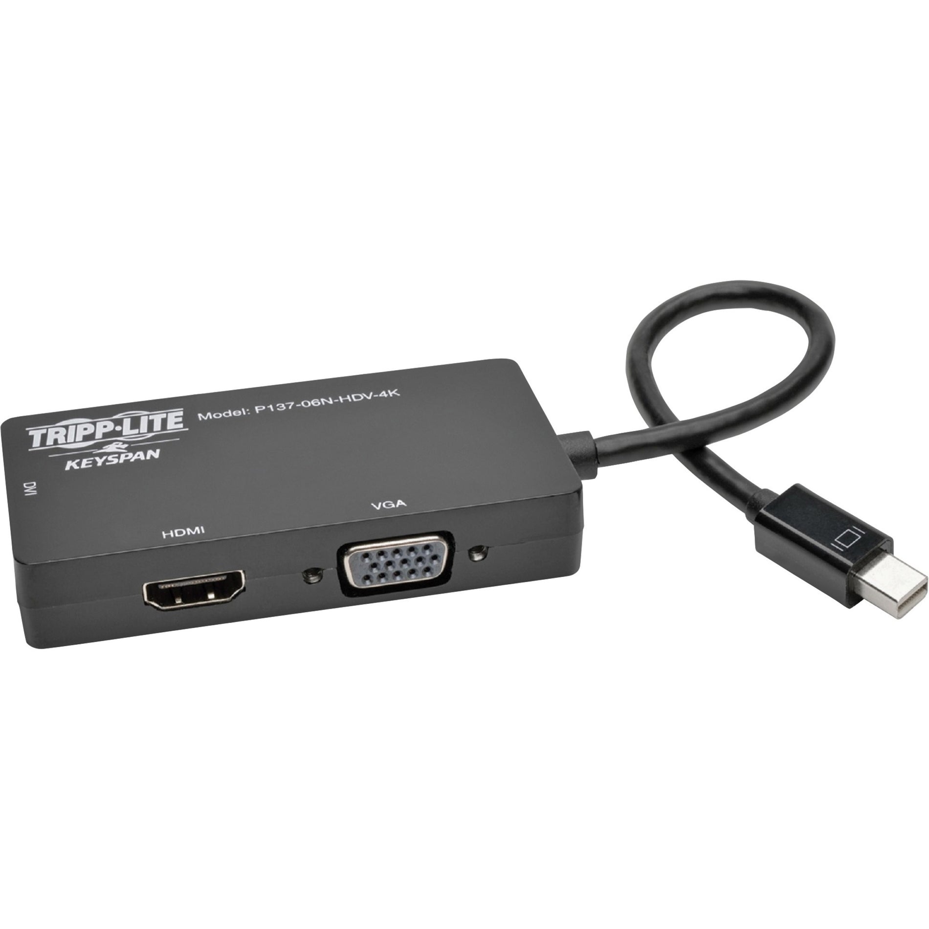 تريپ لايت P137-06N-HDV-4K Mini DisplayPort 1.2 إلى VGA/DVI/HDMI محول متعدد الاستخدامات، 4K x 2K HDMI، أسود