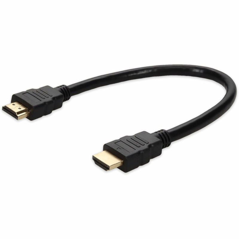 Front view of black HDMI 1.3 cable with gold-plated connectors