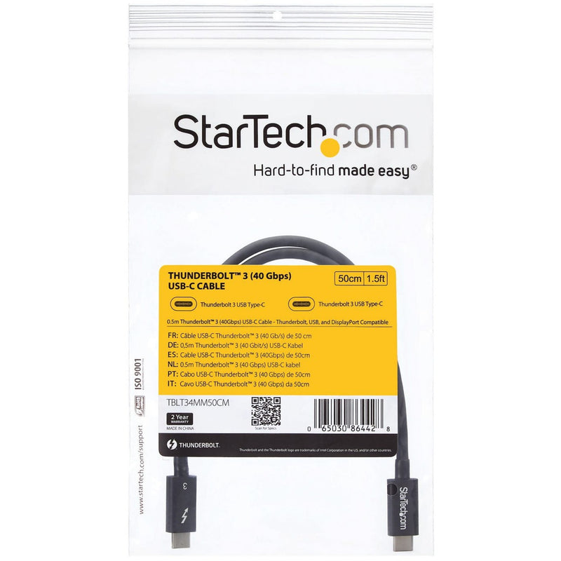 StarTech.com Thunderbolt 3 cable retail packaging showing specifications and certifications