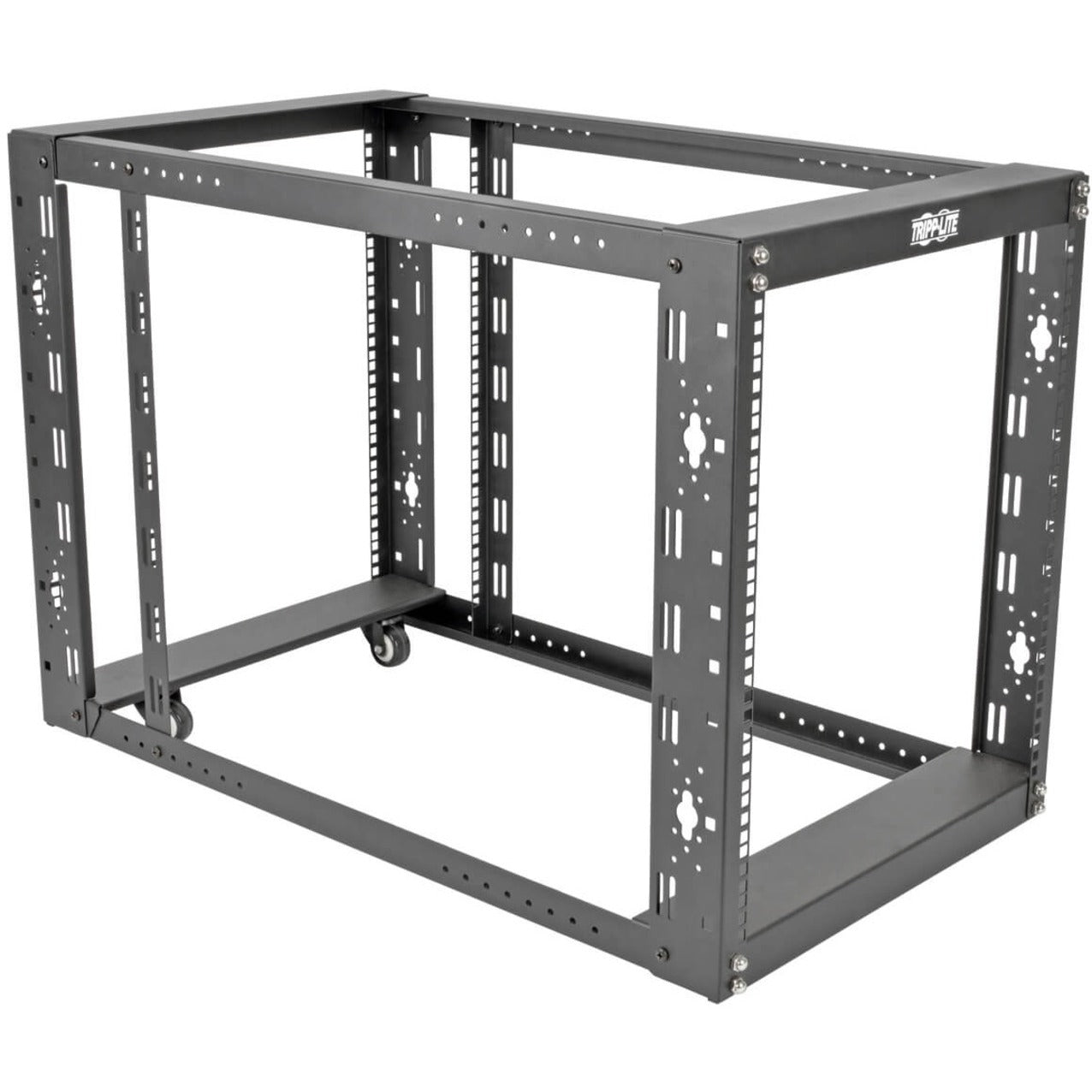 Tripp Lite SR12UBEXPNDKD SmartRack 12U 4-Post Open Frame Rack, 1000 lb Weight Capacity, Black Powder Coat