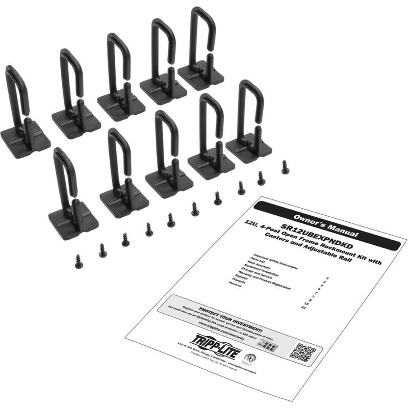 Cable management hooks and installation manual for Tripp Lite SmartRack open frame rack