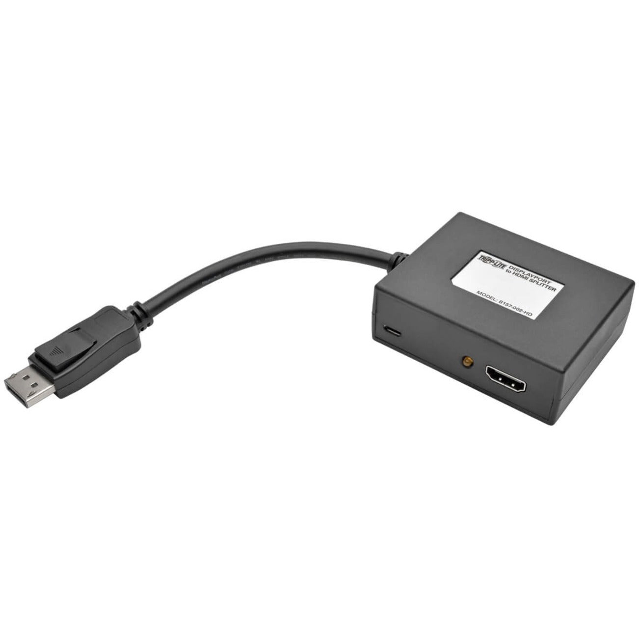 Tripp Lite DisplayPort to HDMI splitter with attached DisplayPort cable and HDMI output port-alternate-image1