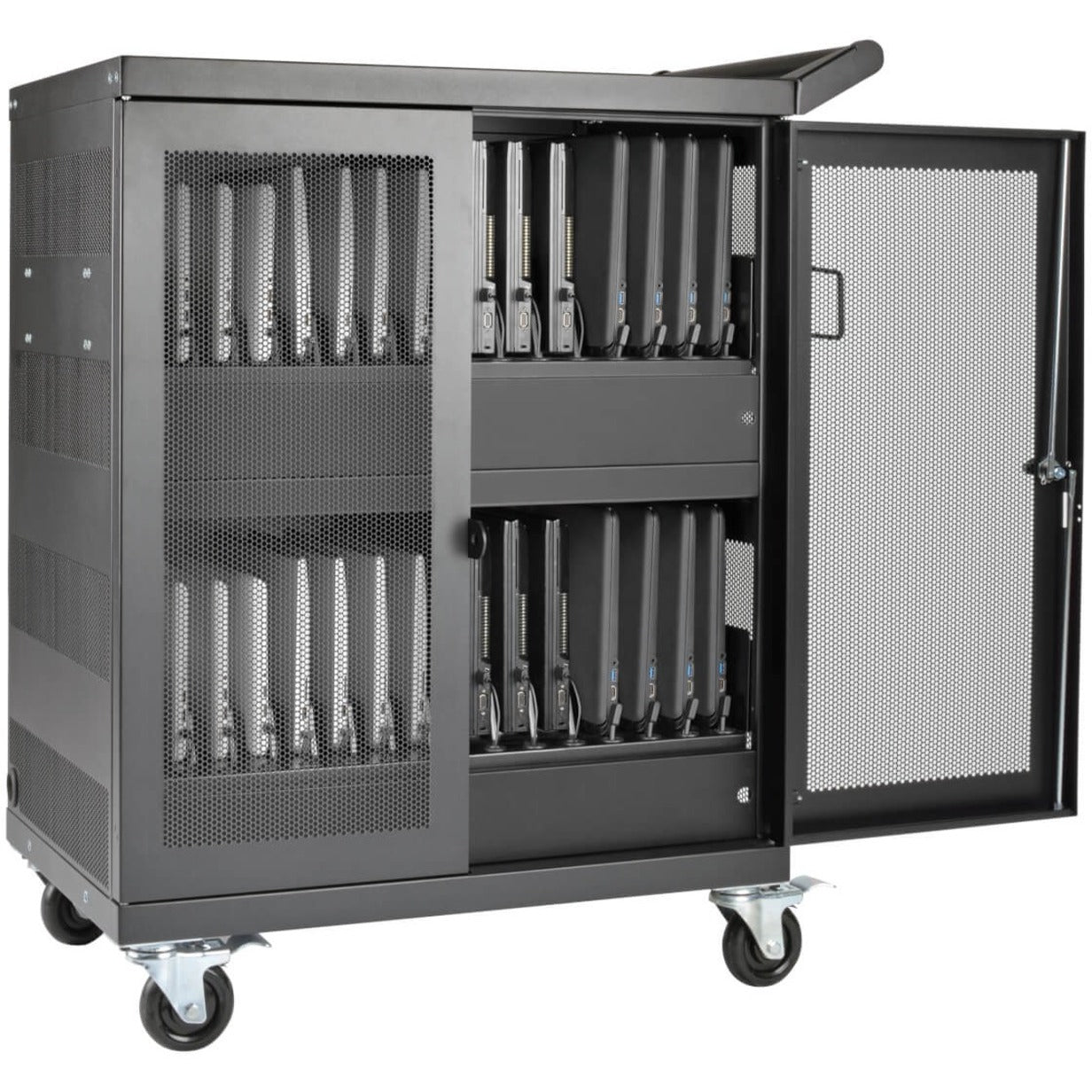 Complete storage solution view of Tripp Lite CSC32AC charging cart-alternate-image10