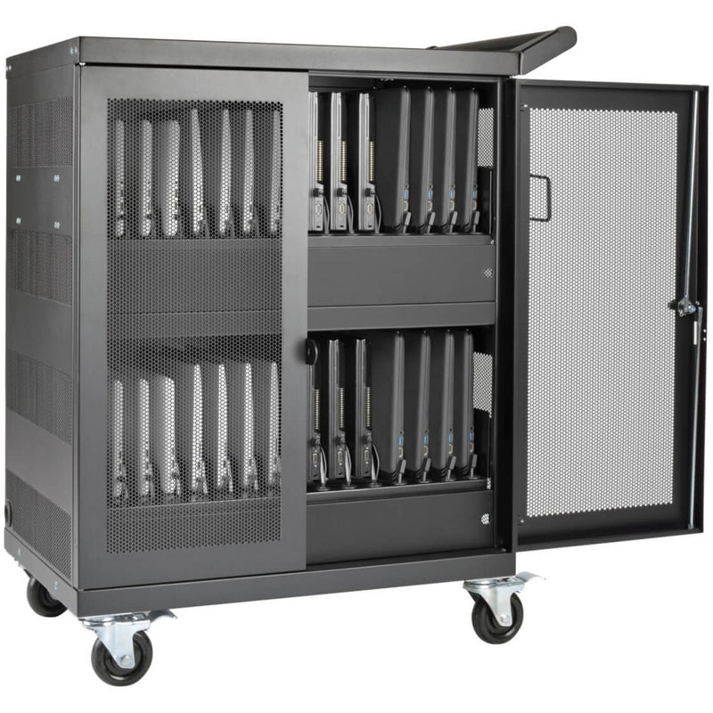 Complete storage solution view of Tripp Lite CSC32AC charging cart