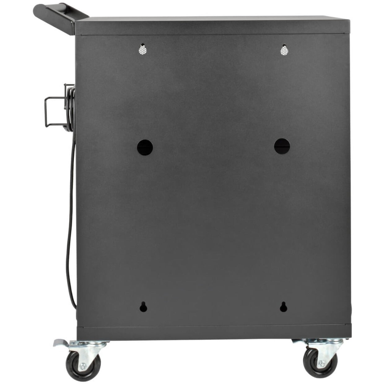 Side view of Tripp Lite CSC32AC charging cart showing casters and mounting points-alternate-image3