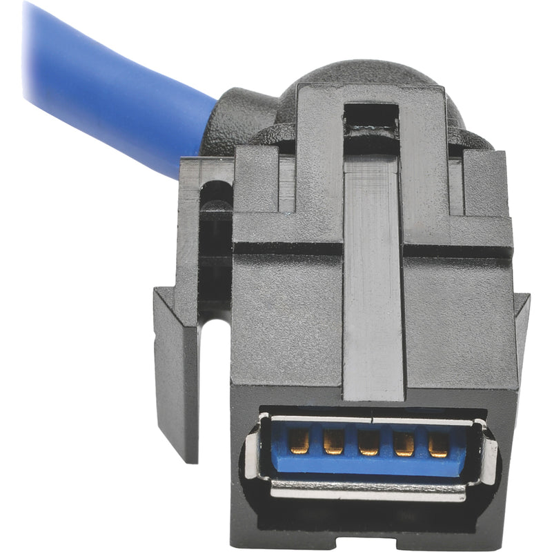 Detailed view of USB 3.0 keystone jack showing internal construction and contacts