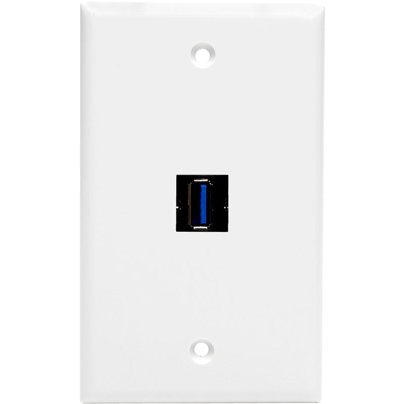 White single-gang wall plate with integrated USB 3.0 keystone jack