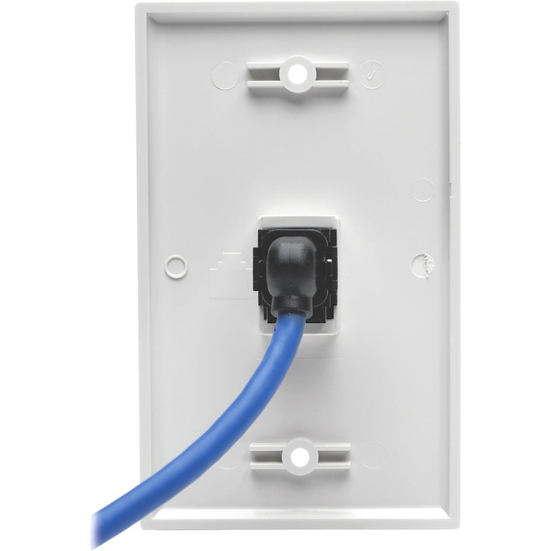 Rear view of installed USB keystone wall plate showing cable management