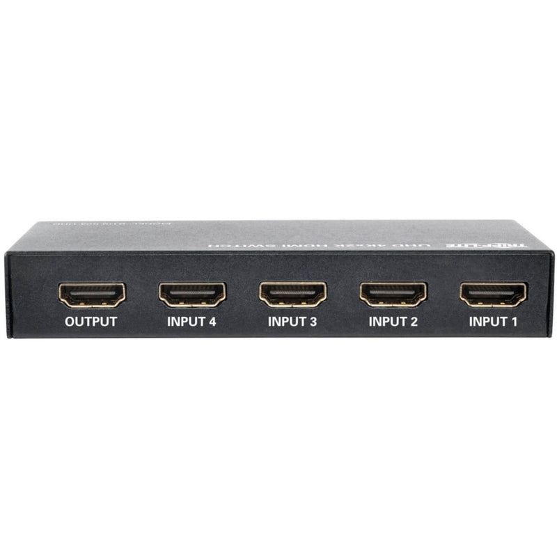 Detailed view of HDMI input and output ports on the switch