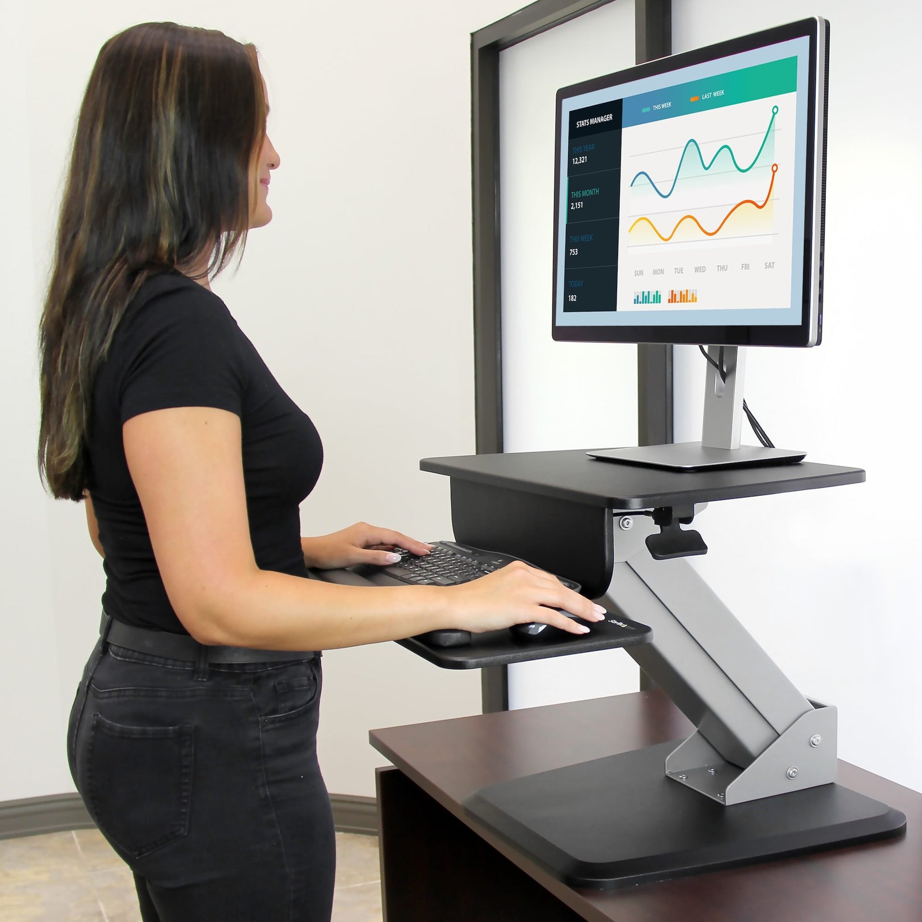 StarTech.com ARMSTS Sit-to-Stand Workstation - One-Touch Height Adjustment, Ergonomic Multipurpose Desktop Riser