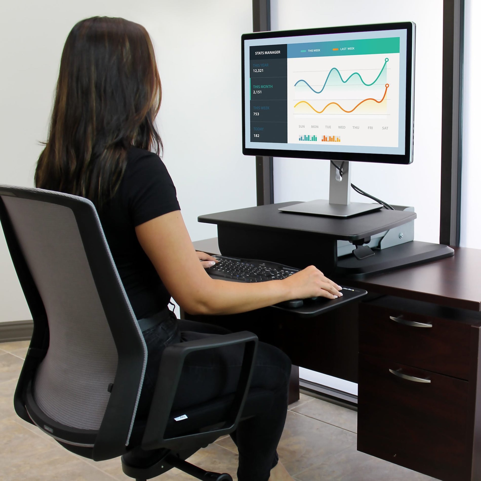 StarTech.com ARMSTS Sit-to-Stand Workstation - One-Touch Height Adjustment, Ergonomic Multipurpose Desktop Riser