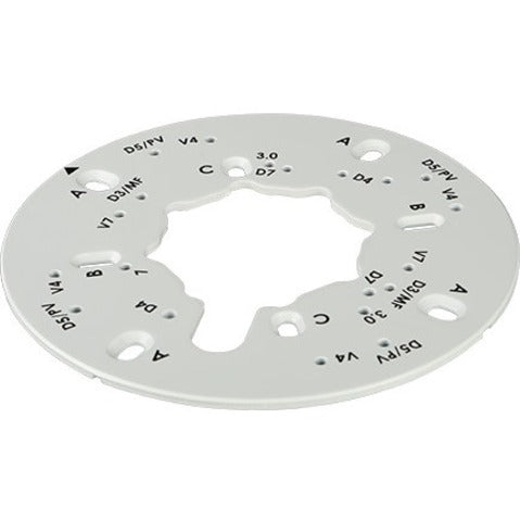 White circular mounting plate for Digital Watchdog cameras featuring multiple mounting holes and alignment markers-alternate-image1