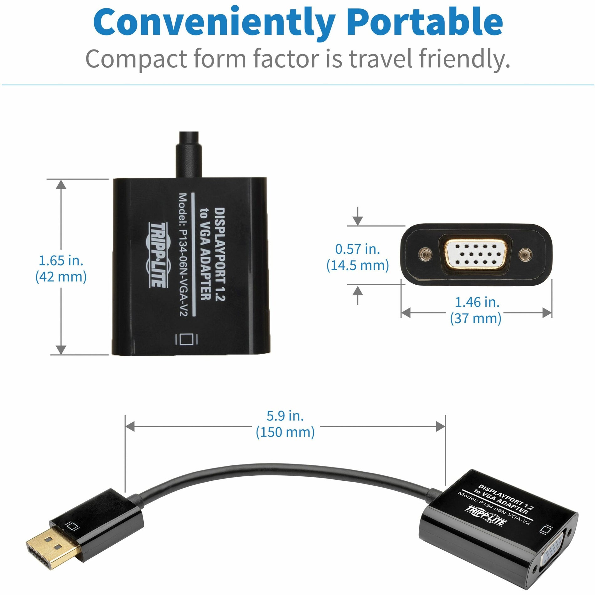 Tripp Lite プルグ P134-06N-VGA-V2 DisplayPort/VGA ビデオケーブル、アクティブ、6 "、金メッキコネクタ、サポートされる解像度1920 x 1200