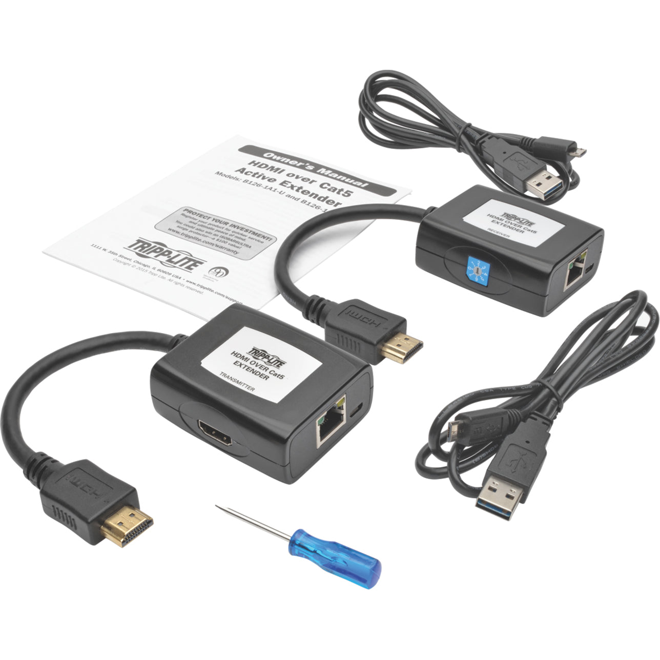 Tripp Lite B126-1A1-U HDMI over Cat5/Cat6 Active Extender Kit, 1080p @ 60 Hz, USB Powered