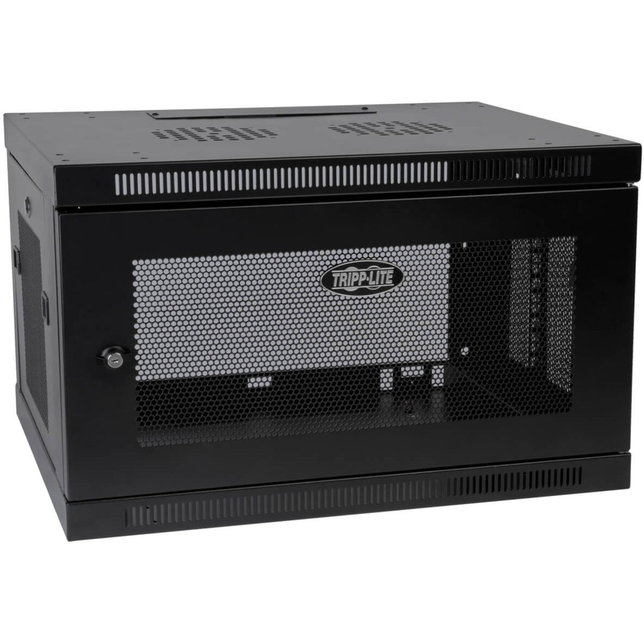 Front view of Tripp Lite SRW6UDP 6U wall-mount rack enclosure showing perforated door and ventilation design-alternate-image1