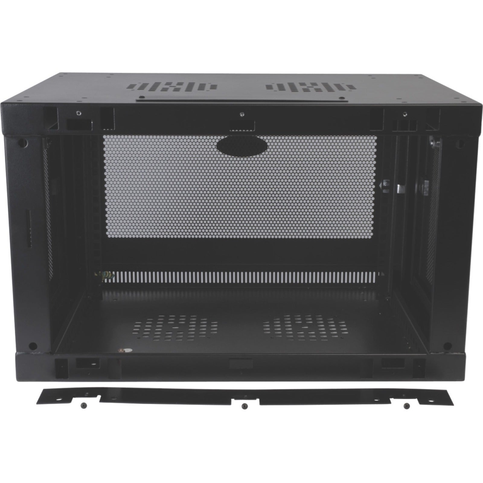 Interior view of SRW6UDP rack cabinet showing mounting rails and depth capacity-alternate-image2