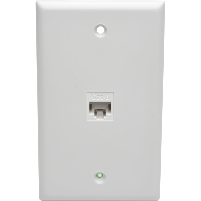 Front view of white wall plate with integrated Cat6 RJ45 female port