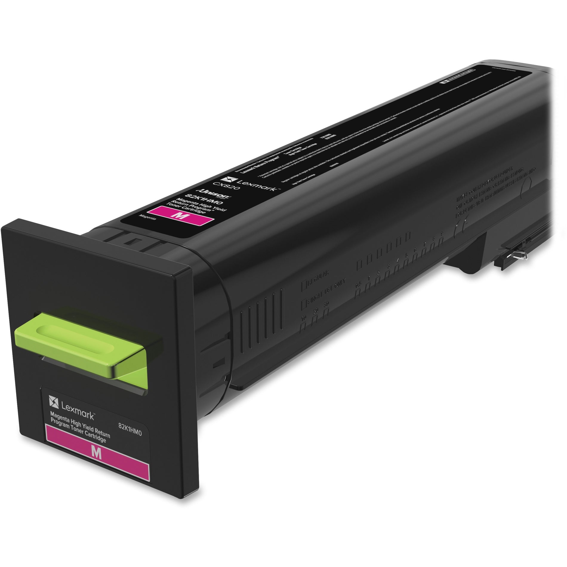 Lexmark 82K1HM0 magenta high-yield toner cartridge with green release lever and identification label-alternate-image1