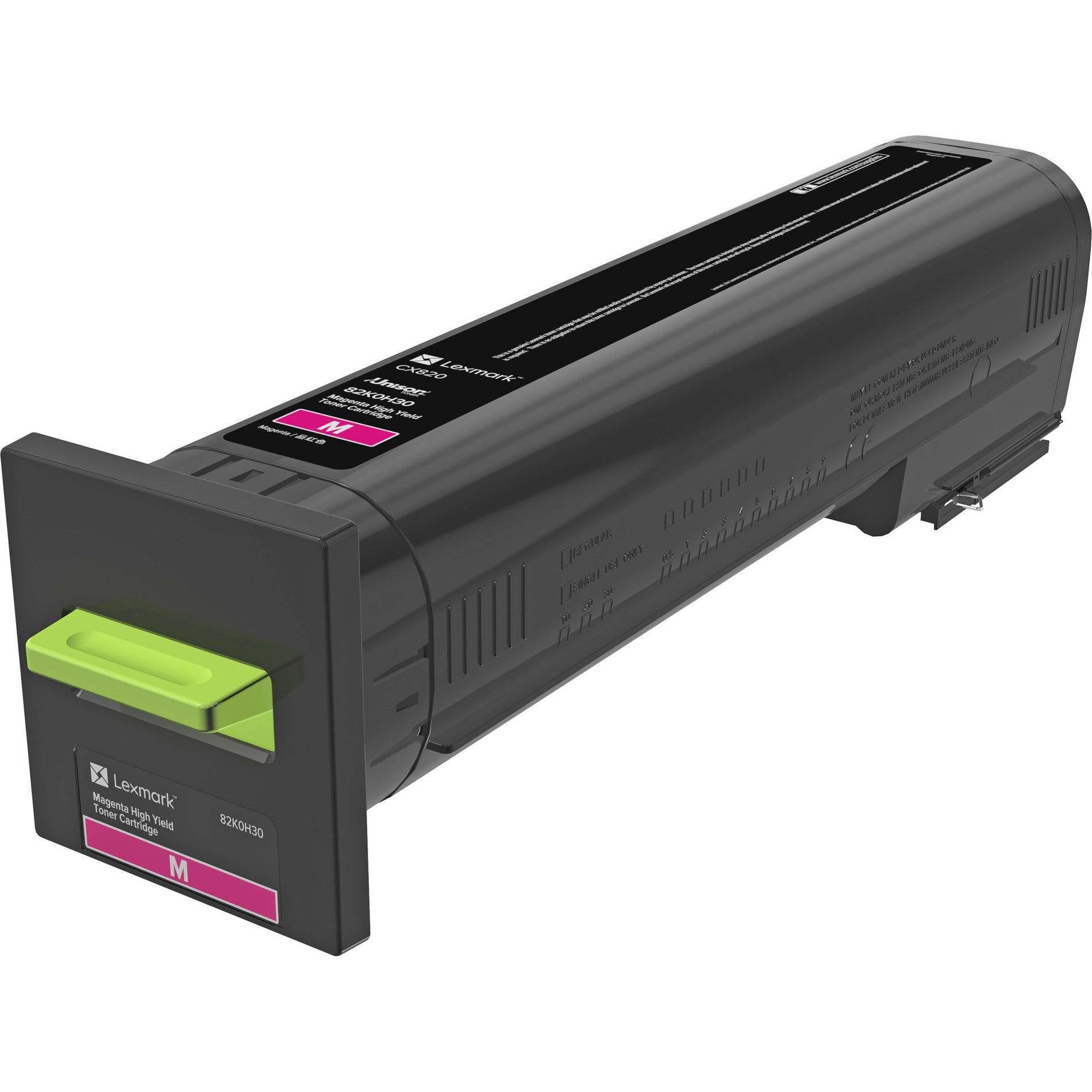 Lexmark 82K0H30 high-yield magenta toner cartridge with green installation tab, designed for CX820 series printers-alternate-image1