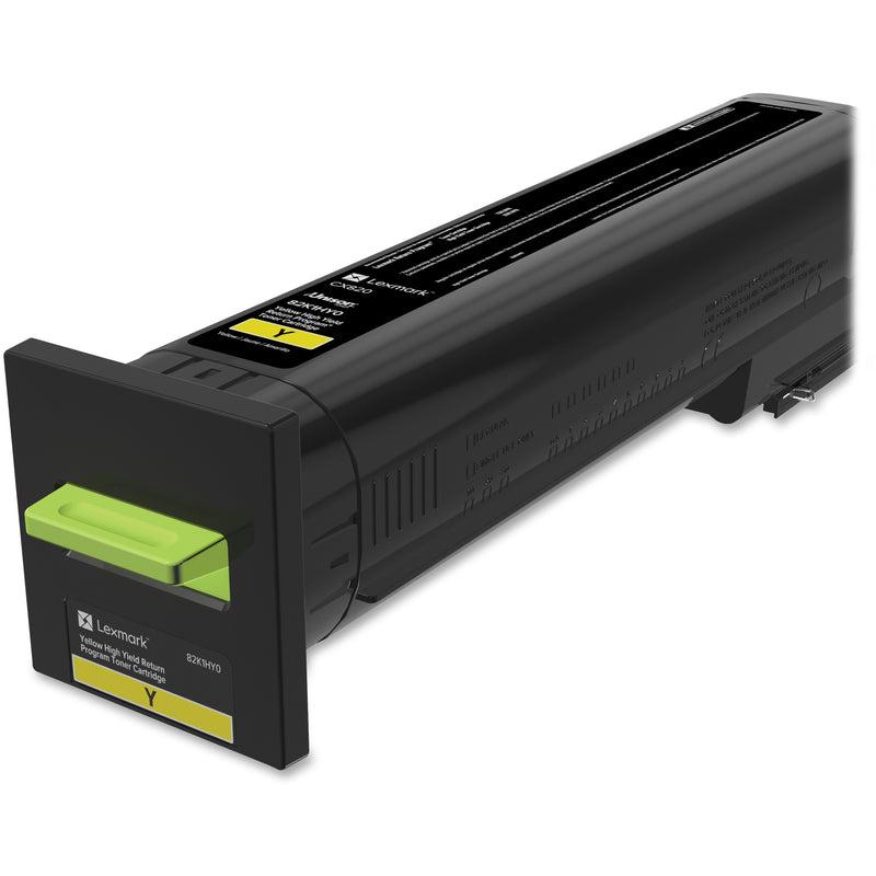 Lexmark 82K1HY0 yellow high-yield toner cartridge with black casing and green release lever